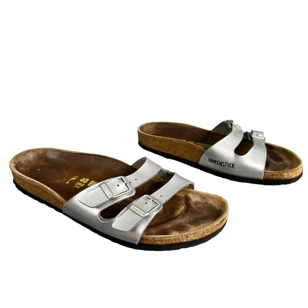 Birkenstock Women’s Silver Two-Strap Sandals